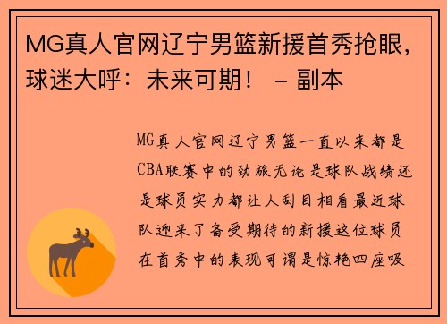 MG真人官网辽宁男篮新援首秀抢眼，球迷大呼：未来可期！ - 副本